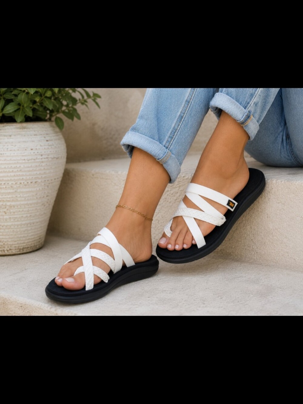 Teva White Multi-Strap Comfort Slide Sandals | Cushioned Footbed | Women's Sz 10